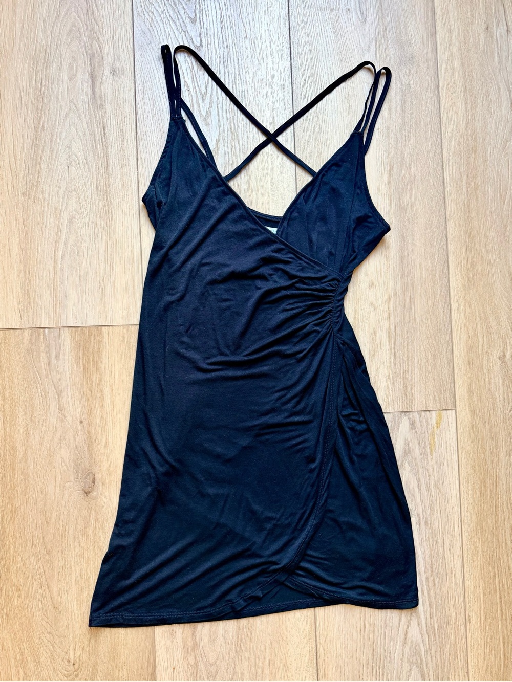 silence + noise Black Ruched Wrap Mini Dress
